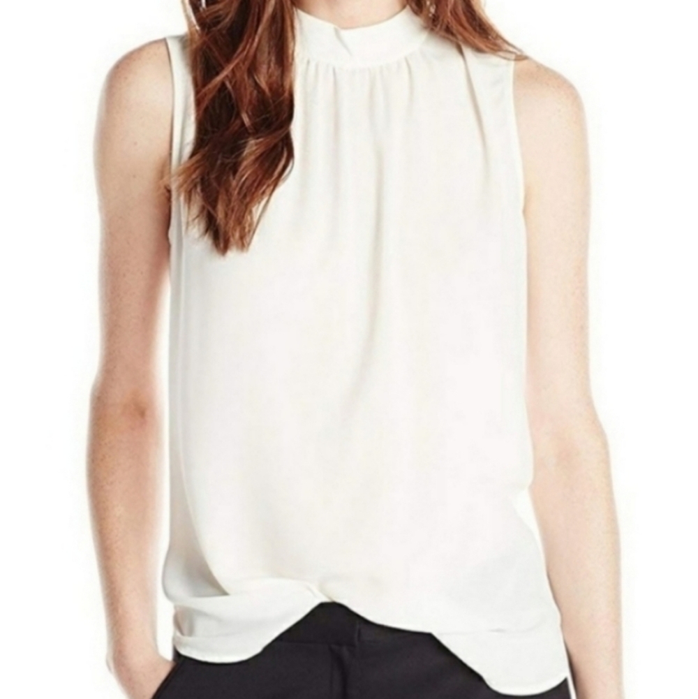 NYDJ mock neck sleeveless blouse white PS